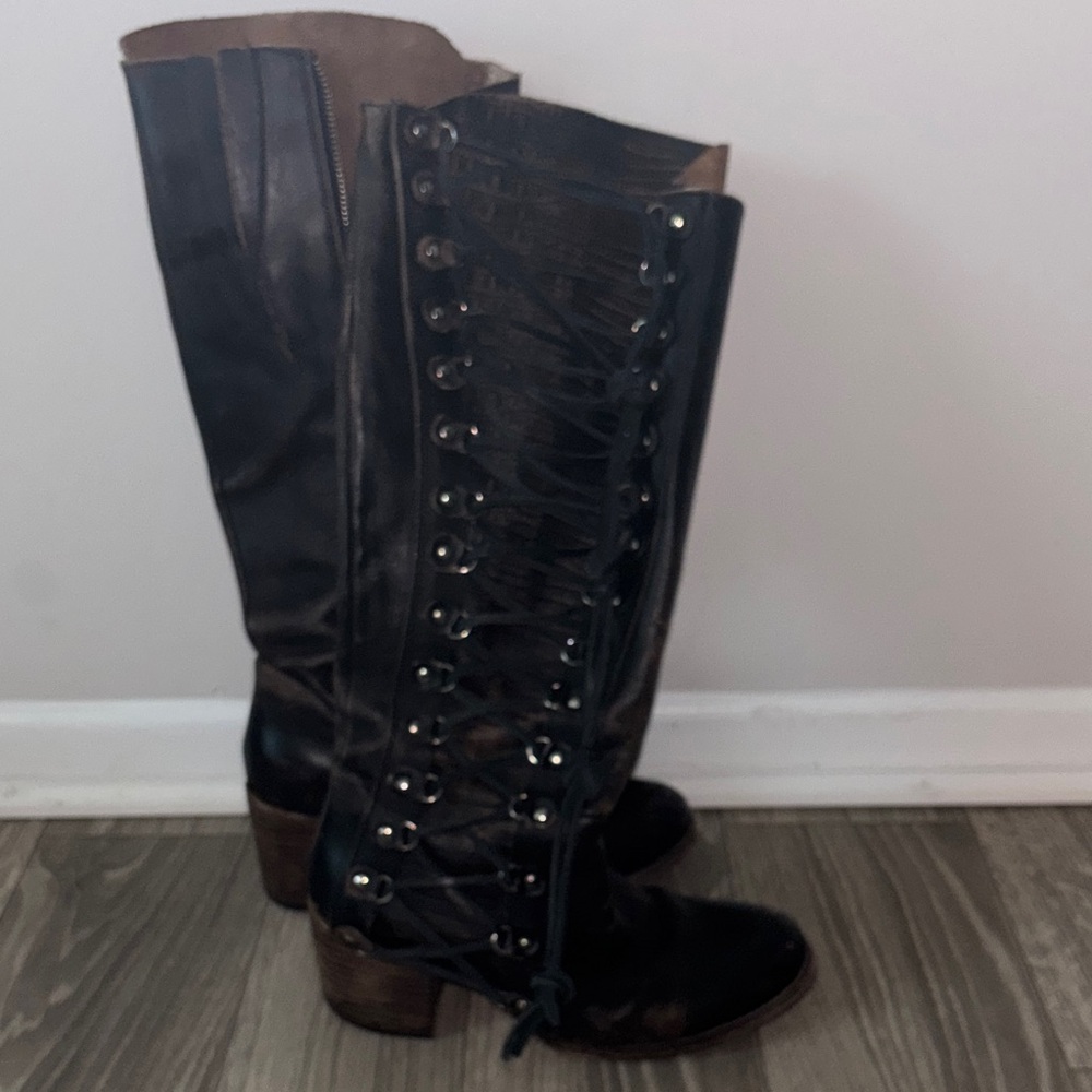 Freebird Chappelle Black Lace-Up Knee-High Boots